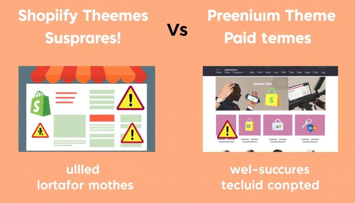 Comparison between nulled and premium Shopify themes showing the benefits of legitimate themes