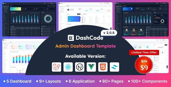 DashCode 2.0.7 – Laravel, React, Vuejs, NextJs, HTML,Tailwind Dashboard Template DashCode 2.0.7 – Laravel, React, Vuejs, NextJs, HTML,Tailwind Dashboard Template